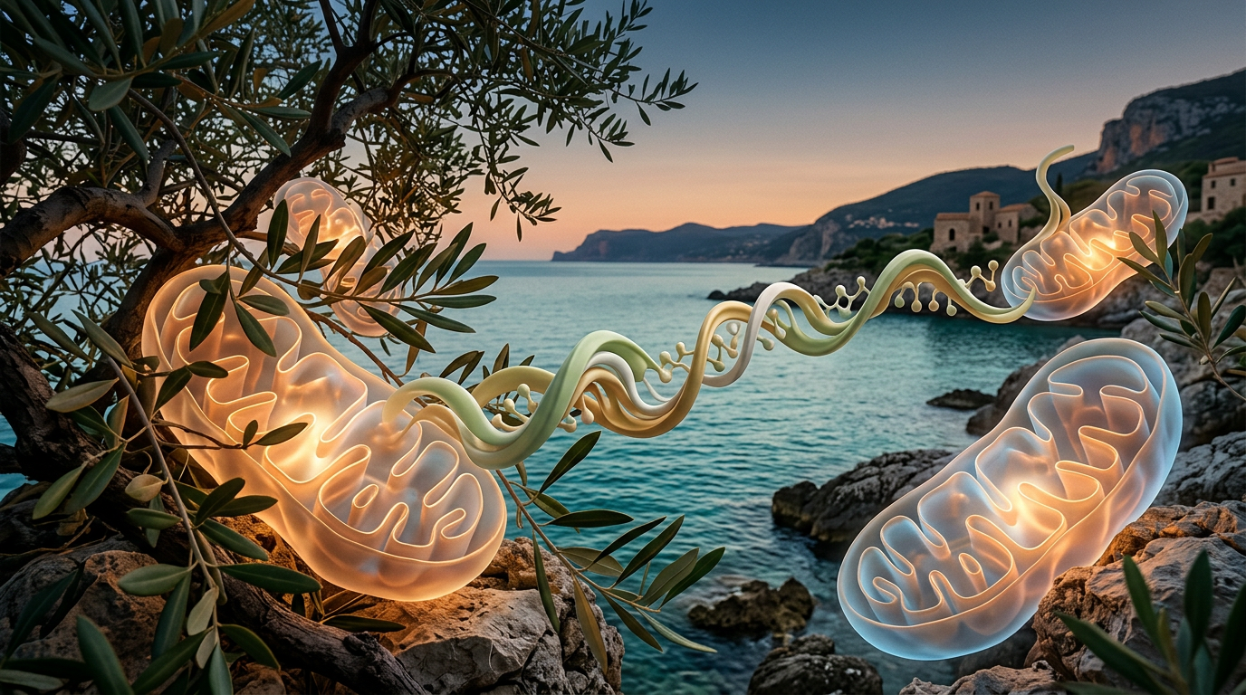 Editorial peptide research illustration for Humanin: The Mitochondrial Peptide Behind Mediterranean Longevity